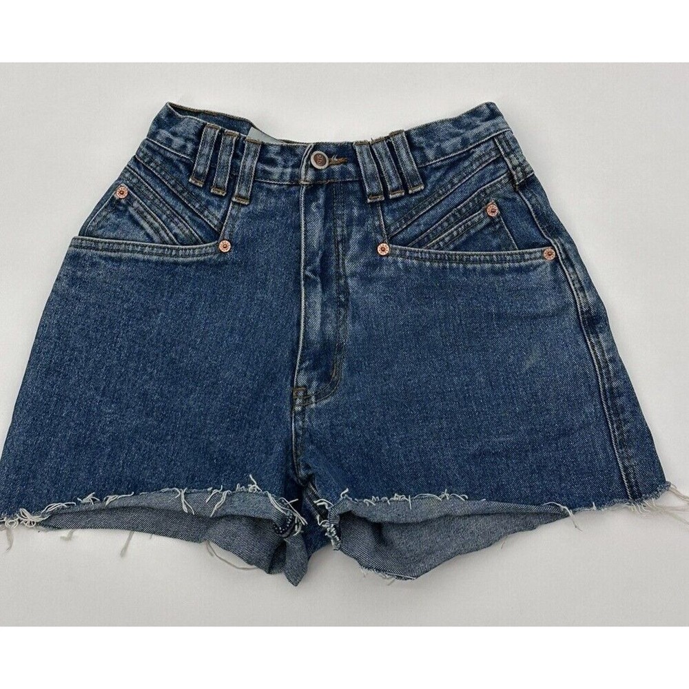 Vintage Rio Girls Size 7 / 25  Denim Shorts High Rise Blue plead accent front‎